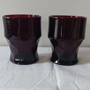 Pair Vintage Ruby Red Glass 8 Ounce Water Glasses Tumblers Georgian Pattern